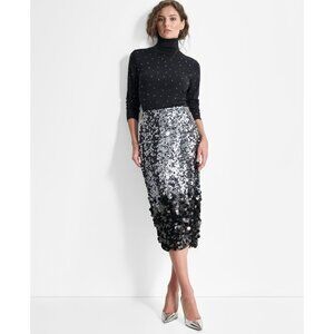 DKNY Women's Multi-Scale Sequin Pull-On Midi Skirt Size XS Black MSRP $149